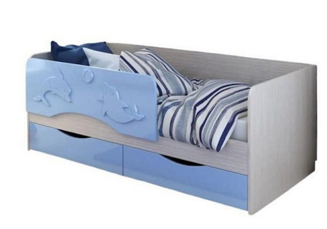 Детская кровать Алиса голубой металлик /дуб белфорт