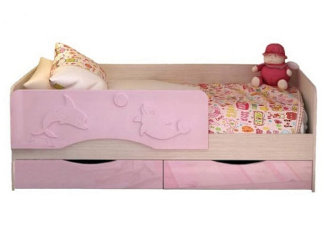 Детская кровать Алиса розовый металлик / дуб белфорт