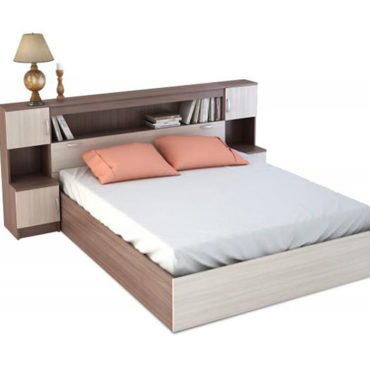 Кровать Бася 1.6 м с прикроватным блоком шимо темный / шимо светлый