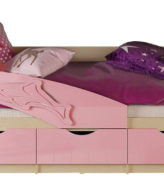 Кровать Дельфин розовый глянец / дуб беленый