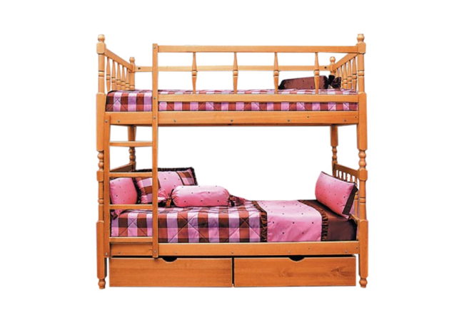 Кровать двухъярусная с фигурными спинками вишня