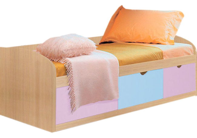 Кровать детская №8 млечный дуб / голубое небо / розовый