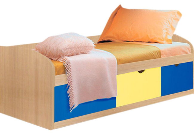 Кровать детская №8 млечный дуб / желтый / синяя шагрень