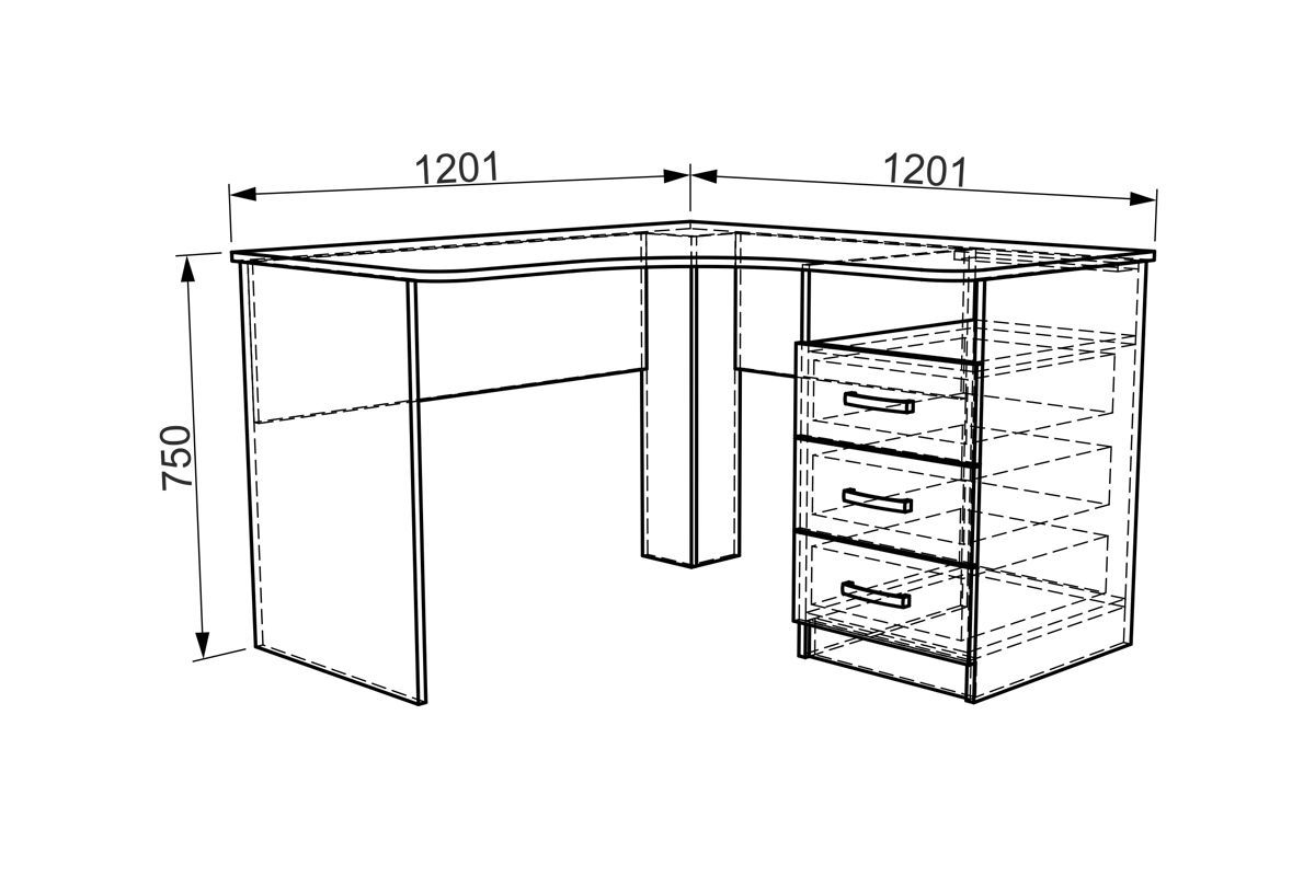 Чертеж стола письменного углового