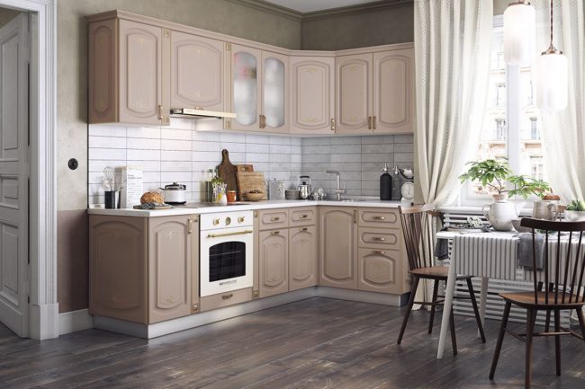 Кухонный гарнитур 2 'Бергамо' с карнизом (ширина 257х142 см)